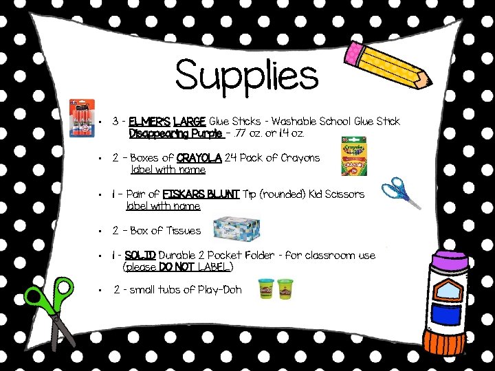 Supplies • 3 – ELMER’S LARGE Glue Sticks – Washable School Glue Stick Disappearing