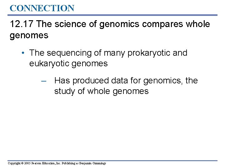 CONNECTION 12. 17 The science of genomics compares whole genomes • The sequencing of CONNECTION 12. 17 The science of genomics compares whole genomes • The sequencing of