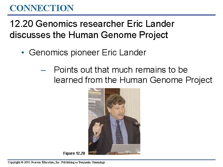CONNECTION 12. 20 Genomics researcher Eric Lander discusses the Human Genome Project • Genomics CONNECTION 12. 20 Genomics researcher Eric Lander discusses the Human Genome Project • Genomics
