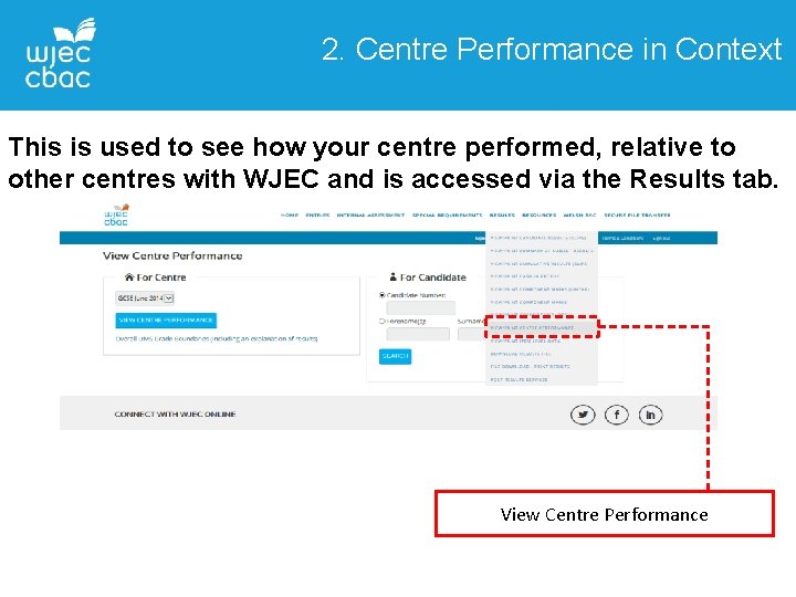 2. Centre Performance in Context This is used to see how your centre performed,