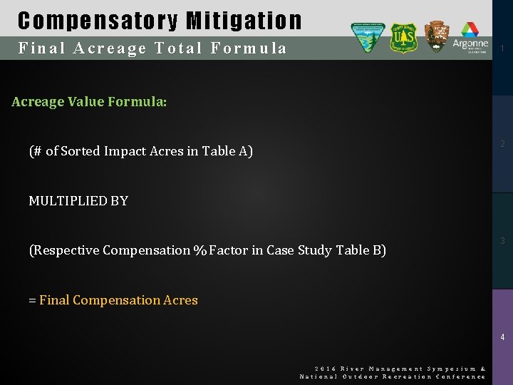 Compensatory Mitigation Final Acreage Total Formula 1 Acreage Value Formula: 2 (# of Sorted