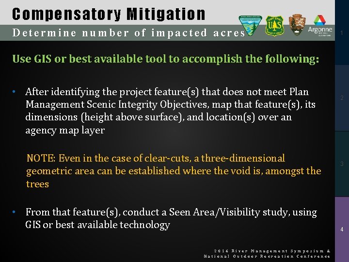 Compensatory Mitigation Determine number of impacted acres 1 Use GIS or best available tool