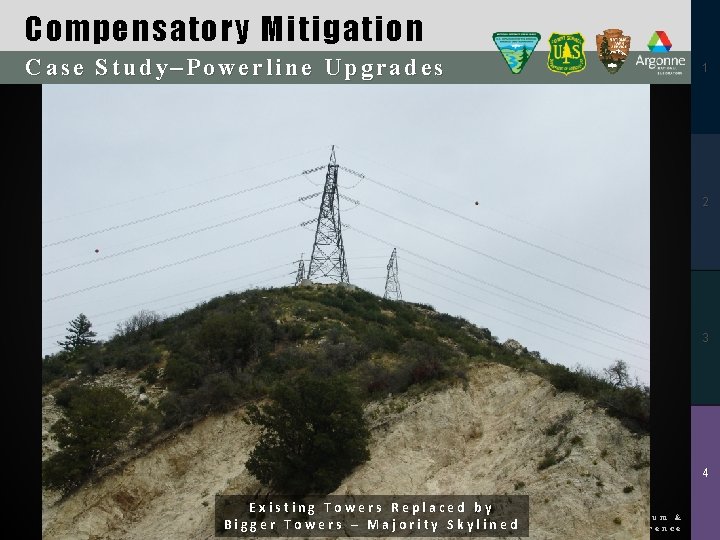 Compensatory Mitigation Case Study–Powerline Upgrades 1 2 3 4 Existing Towers Replaced by 2016