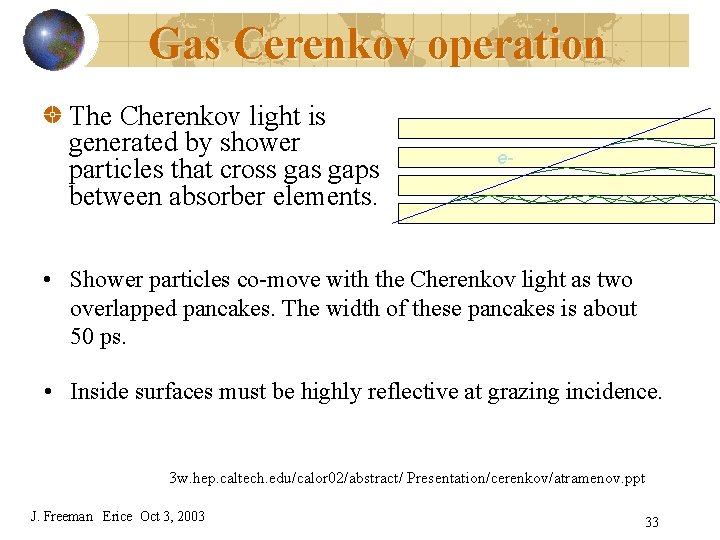 Gas Cerenkov operation The Cherenkov light is generated by shower particles that cross gaps