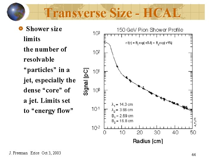 Transverse Size - HCAL Shower size limits the number of resolvable “particles” in a