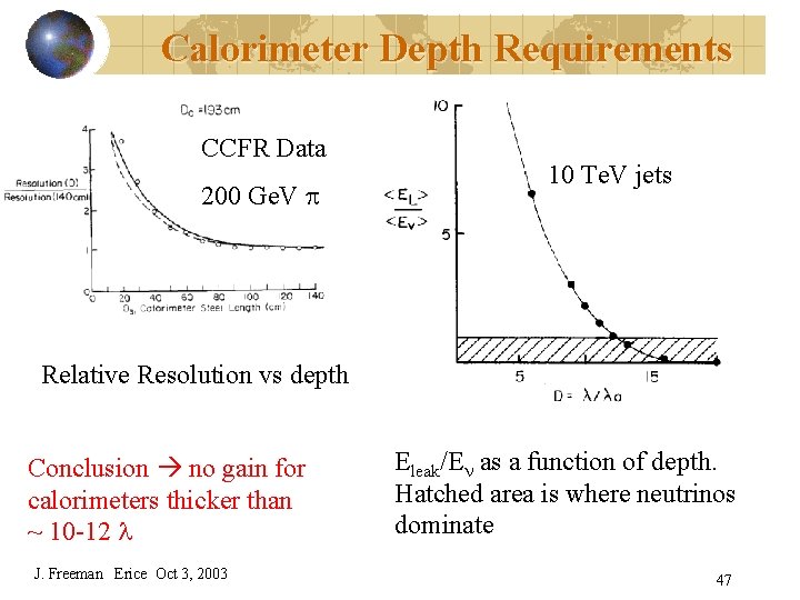 Calorimeter Depth Requirements CCFR Data 200 Ge. V p 10 Te. V jets Relative