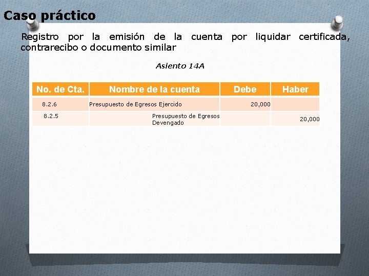 Caso práctico Registro por la emisión de la cuenta por liquidar certificada, contrarecibo o