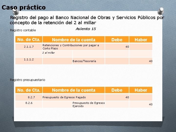 Caso práctico Registro del pago al Banco Nacional de Obras y Servicios Públicos por