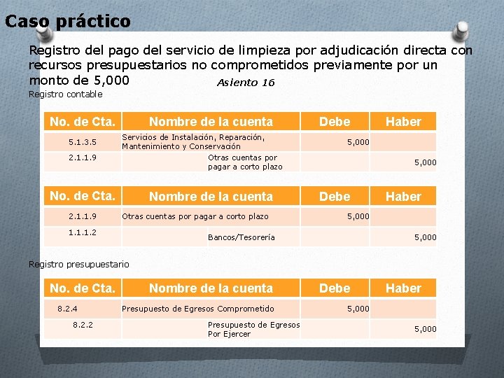 Caso práctico Registro del pago del servicio de limpieza por adjudicación directa con recursos