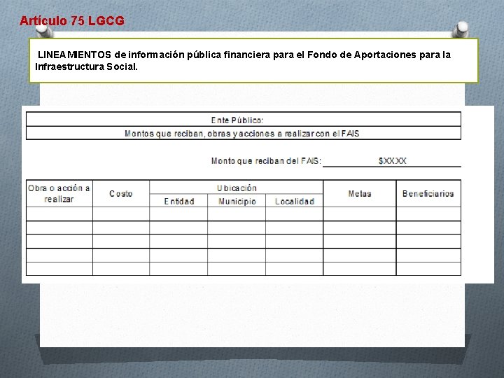 Artículo 75 LGCG LINEAMIENTOS de información pública financiera para el Fondo de Aportaciones para