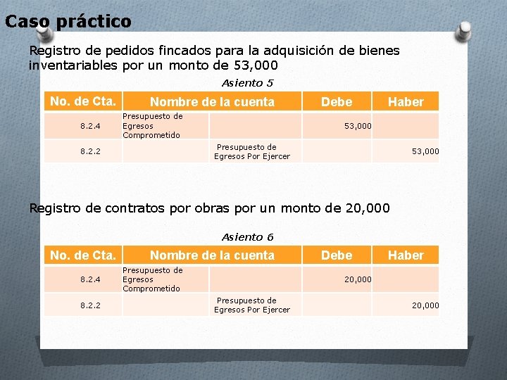 Caso práctico Registro de pedidos fincados para la adquisición de bienes inventariables por un