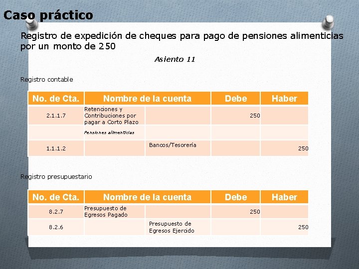 Caso práctico Registro de expedición de cheques para pago de pensiones alimenticias por un