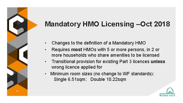 Mandatory HMO Licensing –Oct 2018 • • Changes to the definition of a Mandatory