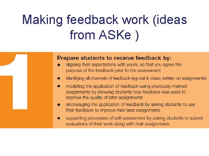 Making feedback work (ideas from ASKe ) 