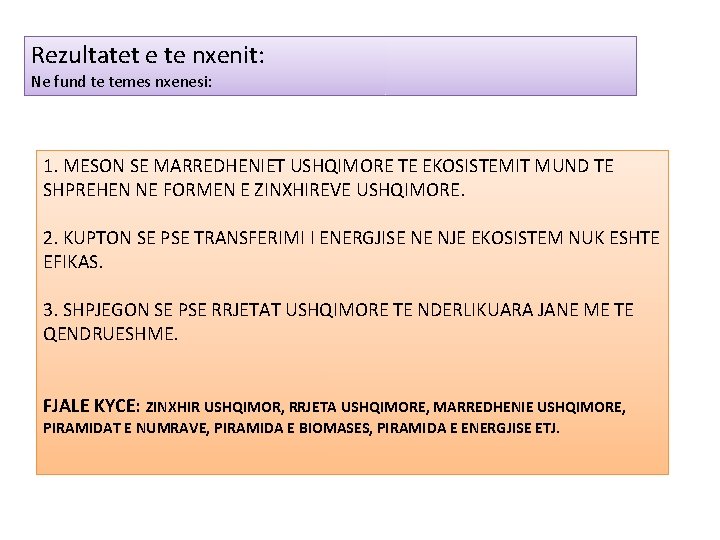 Rezultatet e te nxenit: Ne fund te temes nxenesi: 1. MESON SE MARREDHENIET USHQIMORE