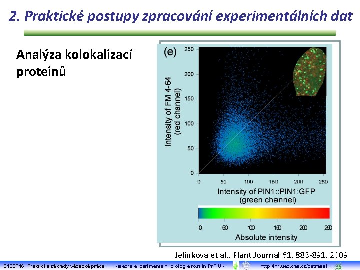 2. Praktické postupy zpracování experimentálních dat Analýza kolokalizací proteinů Jelínková et al. , Plant