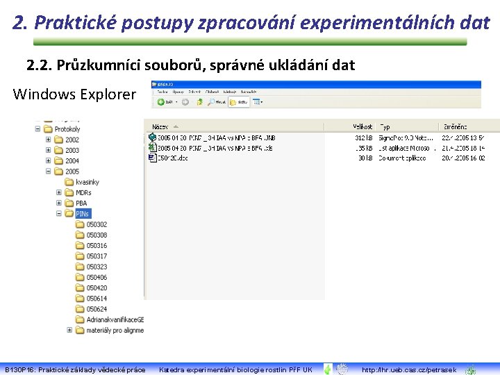 2. Praktické postupy zpracování experimentálních dat 2. 2. Průzkumníci souborů, správné ukládání dat Windows