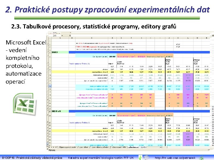 2. Praktické postupy zpracování experimentálních dat 2. 3. Tabulkové procesory, statistické programy, editory grafů