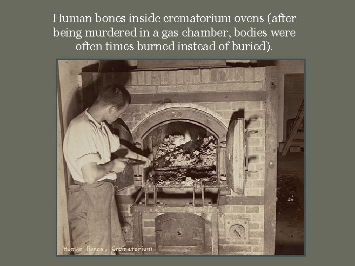 Human bones inside crematorium ovens (after being murdered in a gas chamber, bodies were