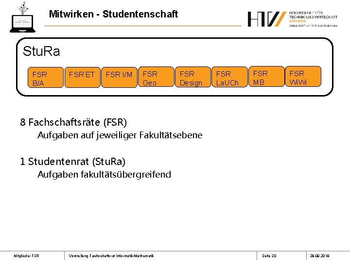 Mitwirken - Studentenschaft Stu. Ra FSR B/A FSR ET FSR I/M FSR Geo FSR