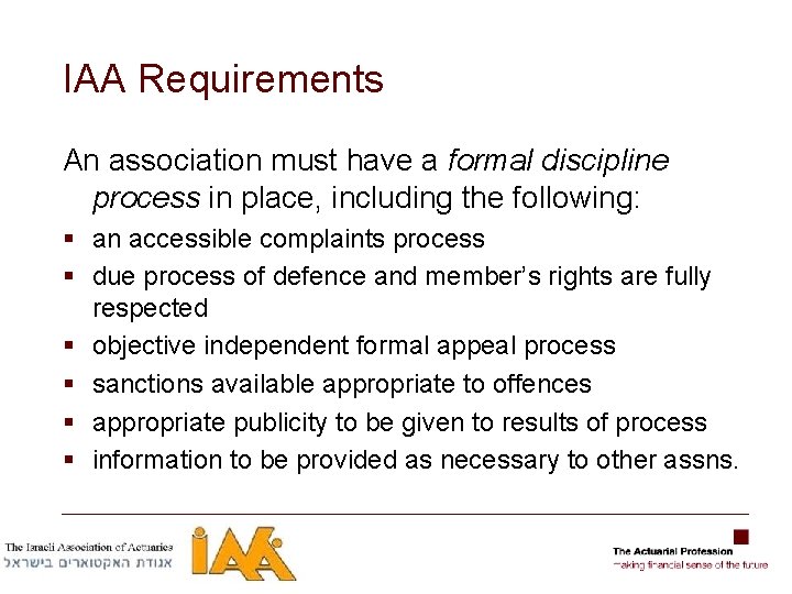 IAA Requirements An association must have a formal discipline process in place, including the