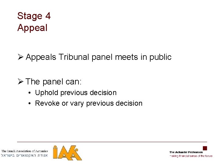 Stage 4 Appeal Ø Appeals Tribunal panel meets in public Ø The panel can: