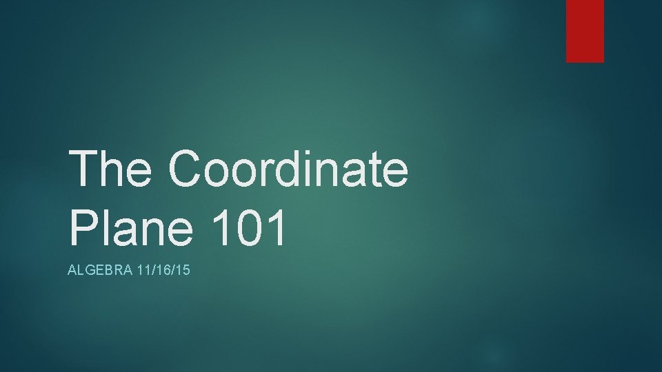 The Coordinate Plane 101 ALGEBRA 11/16/15 