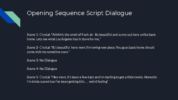 Planning Part 1 Opening Sequence Script Dialogue Scene