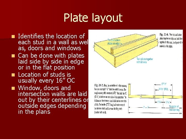 Plate layout n n Identifies the location of each stud in a wall as