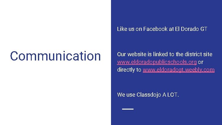 Like us on Facebook at El Dorado GT Communication Our website is linked to