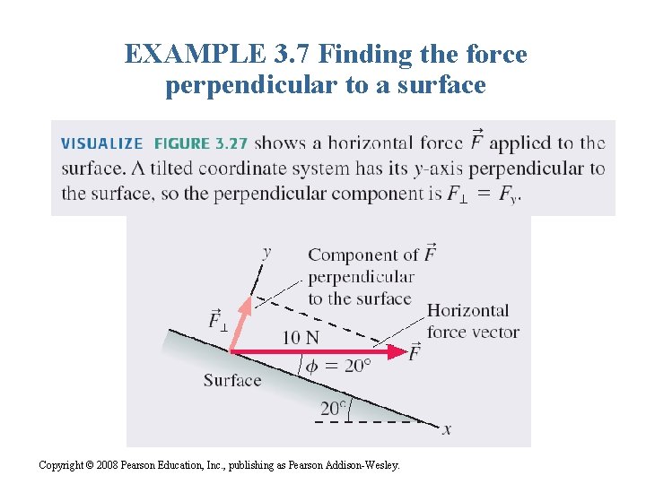 EXAMPLE 3. 7 Finding the force perpendicular to a surface Copyright © 2008 Pearson