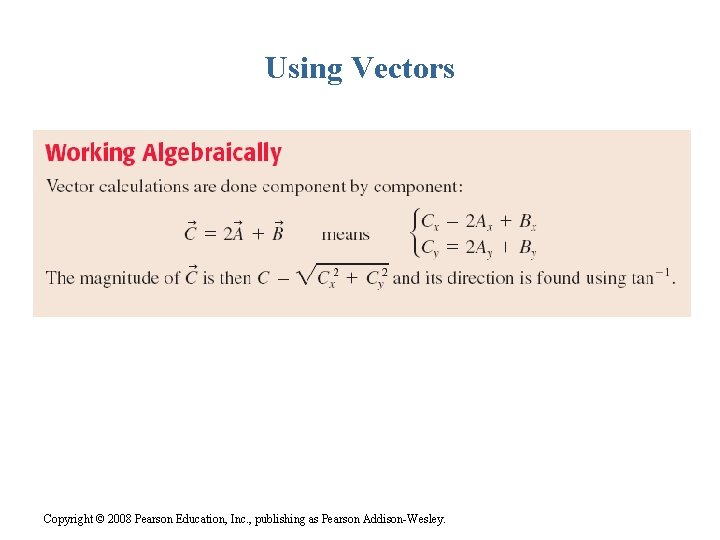 Using Vectors Copyright © 2008 Pearson Education, Inc. , publishing as Pearson Addison-Wesley. 