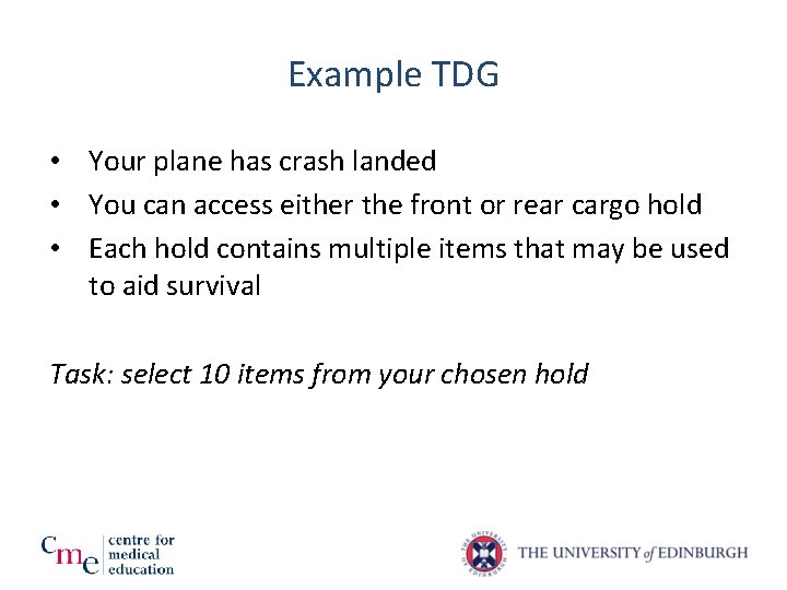 Example TDG • Your plane has crash landed • You can access either the Example TDG • Your plane has crash landed • You can access either the