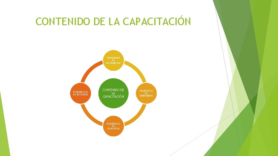 CONTENIDO DE LA CAPACITACIÓN TRANSMISION DE INFORMACION DESARROLLLO DE ACTITUDES CONTENIDO DE LA CAPACITACIÓN