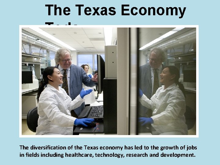 The Texas Economy Today The diversification of the Texas economy has led to the