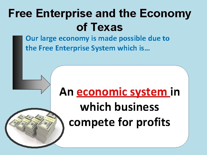 Free Enterprise and the Economy of Texas Our large economy is made possible due