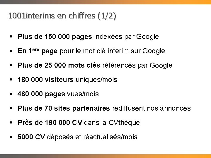 1001 interims en chiffres (1/2) § Plus de 150 000 pages indexées par Google