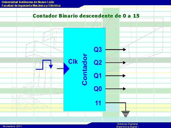 Universidad Autónoma de Nuevo León Facultad de Ingeniería Mecánica y Eléctrica Contador Binario descendente
