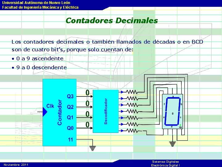 Universidad Autónoma de Nuevo León Facultad de Ingeniería Mecánica y Eléctrica Contadores Decimales Los