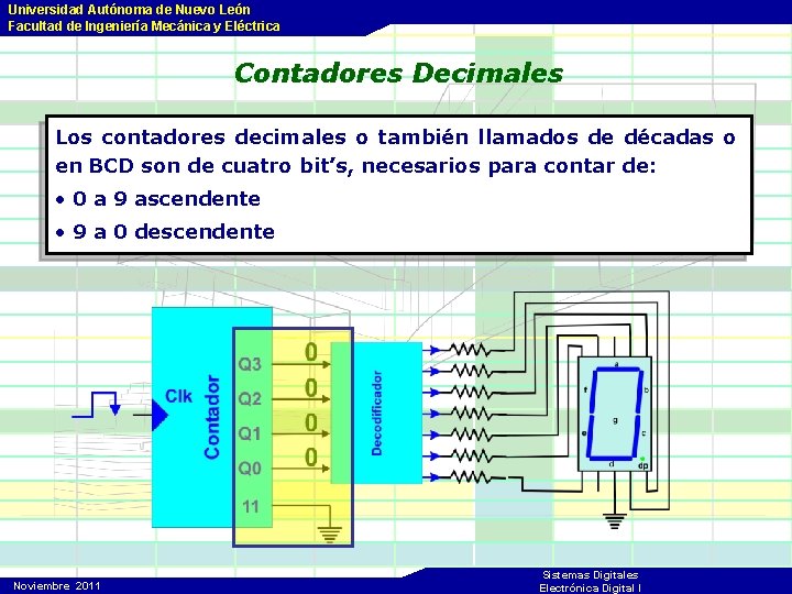 Universidad Autónoma de Nuevo León Facultad de Ingeniería Mecánica y Eléctrica Contadores Decimales Los