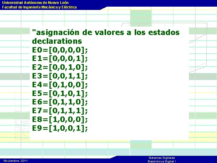 Universidad Autónoma de Nuevo León Facultad de Ingeniería Mecánica y Eléctrica "asignación de valores