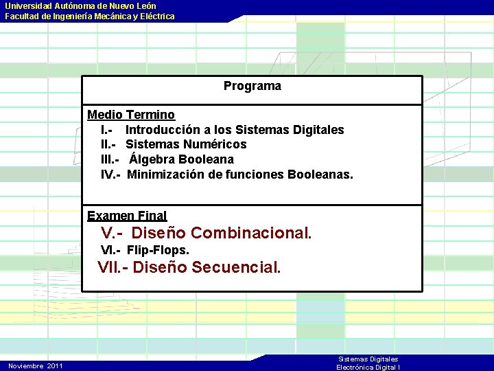Universidad Autónoma de Nuevo León Facultad de Ingeniería Mecánica y Eléctrica Programa Medio Termino