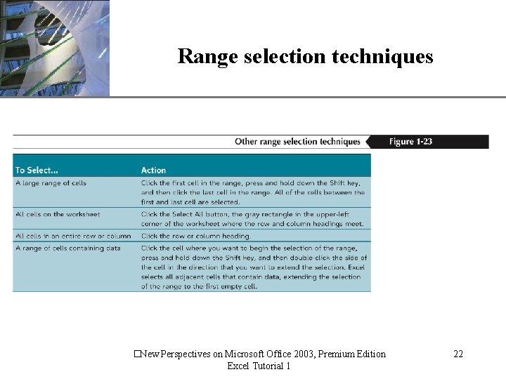 Range selection techniques �New Perspectives on Microsoft Office 2003, Premium Edition Excel Tutorial 1