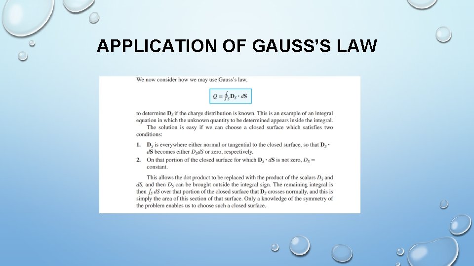 APPLICATION OF GAUSS’S LAW 