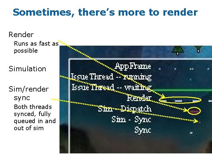 Sometimes, there’s more to render Runs as fast as possible Simulation Sim/render sync Both