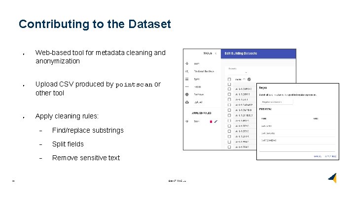 Contributing to the Dataset ● ● ● 10 Web-based tool for metadata cleaning and