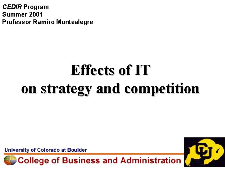 CEDIR Program Summer 2001 Professor Ramiro Montealegre Effects of IT on strategy and competition