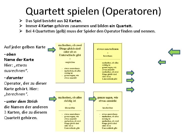 Quartett spielen (Operatoren) Ø Das Spiel besteht aus 32 Karten. Ø Immer 4 Karten