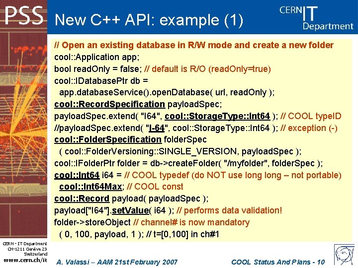 New C++ API: example (1) // Open an existing database in R/W mode and