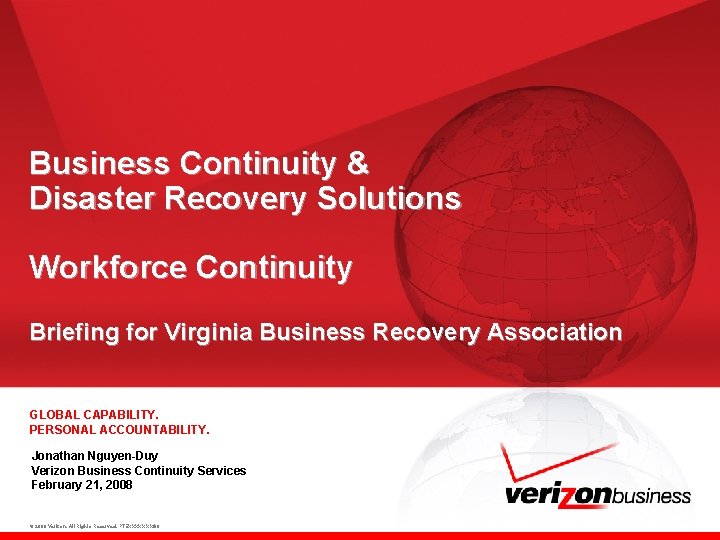 Business Continuity & Disaster Recovery Solutions Workforce Continuity Briefing for Virginia Business Recovery Association